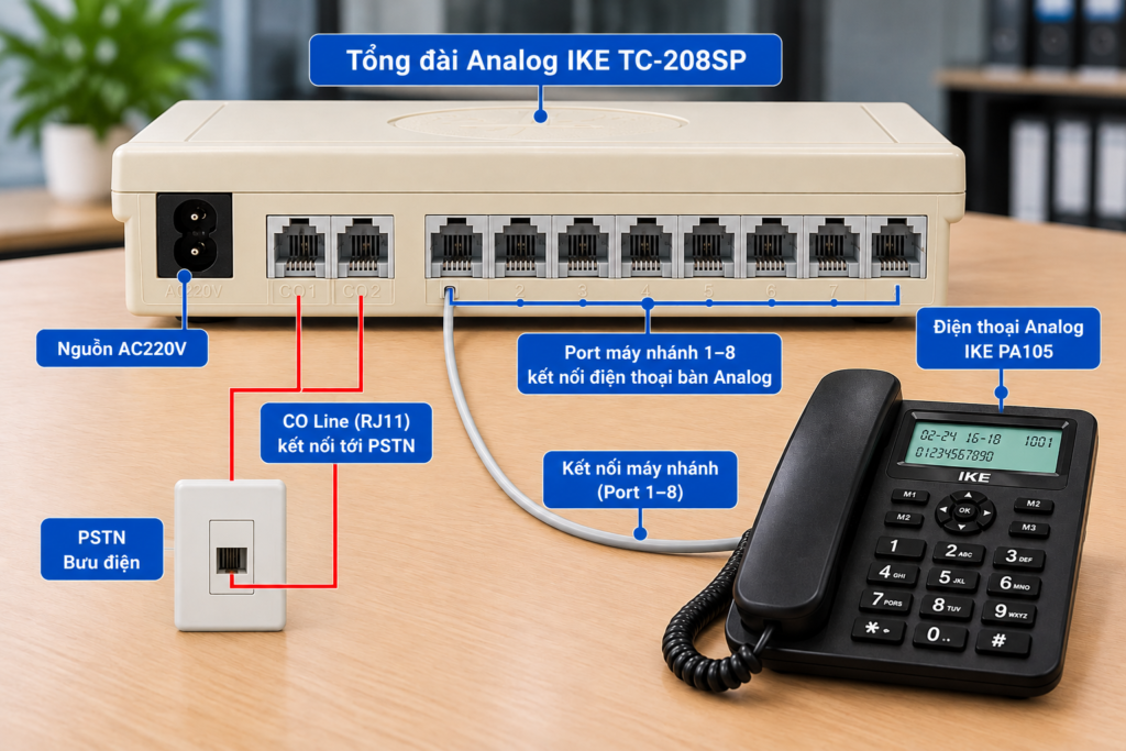 HDSD, cài đặt, lập trình tổng đài IKE TC-108C và TC-208SP